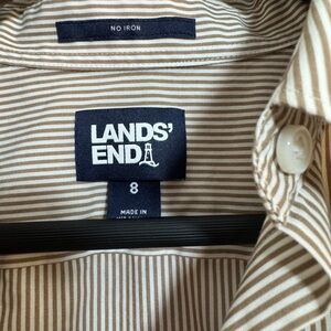 Lands' End Women's Pinstripe Shirt - Brown and White